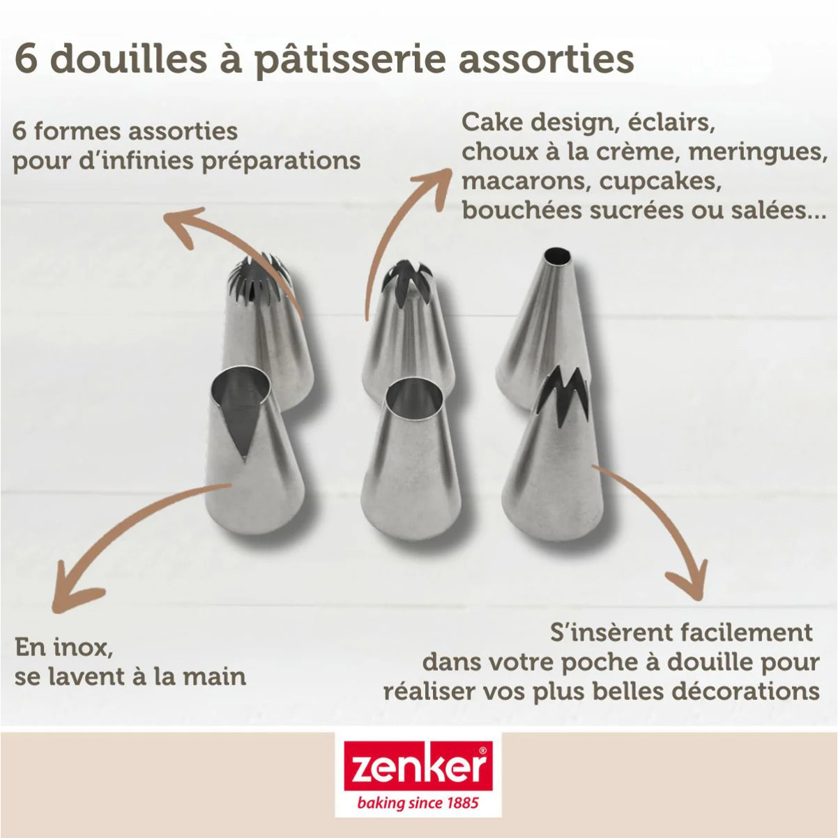 Lot de 6 douilles à pâtisserie en inox grand modèle Zenker Smart Pastry