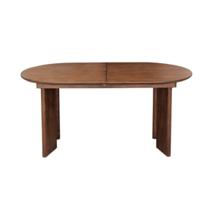 Table à manger oblongue extensible bois d'hévéa et placage chêne noyer 6-8 places 170-210cm - Albane