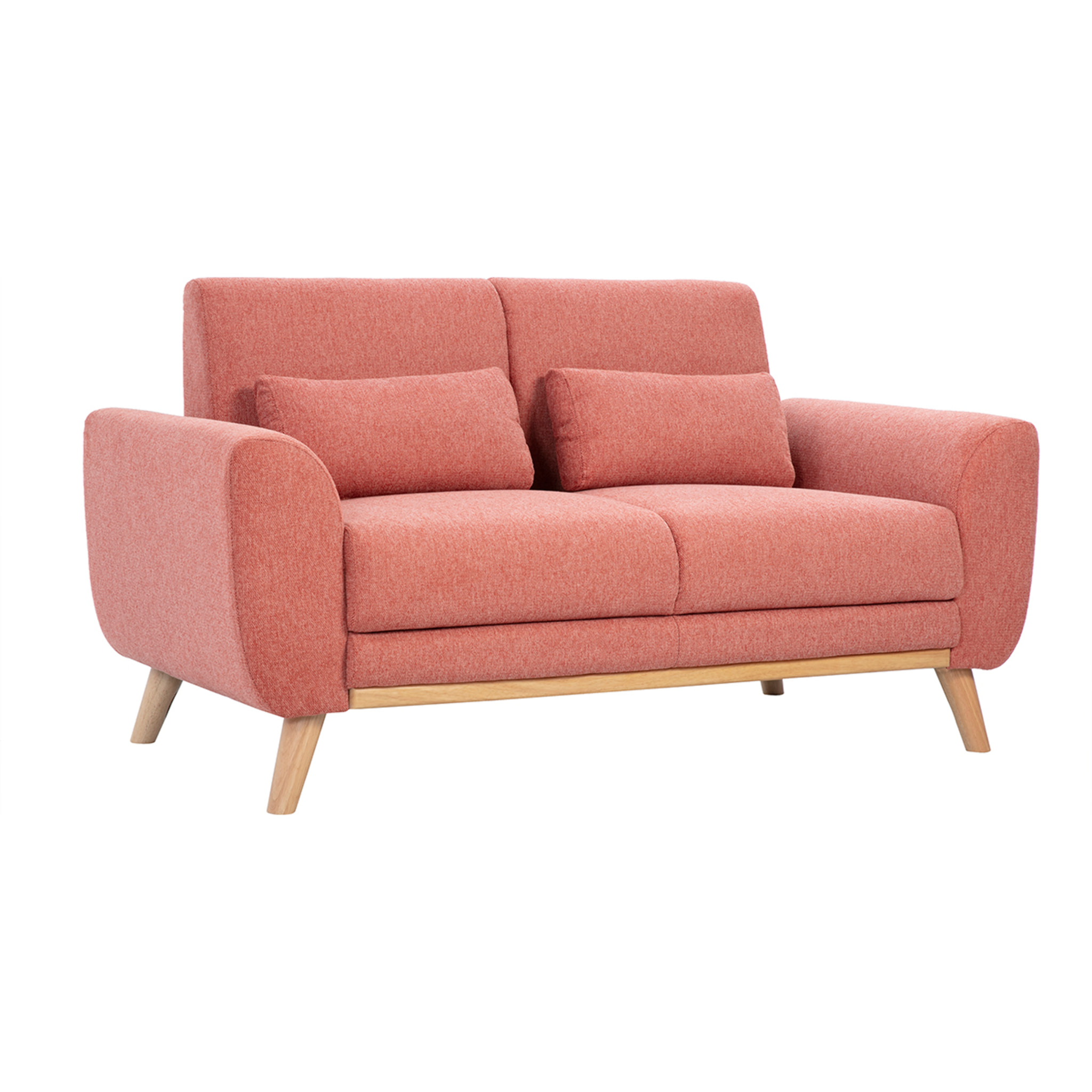 Canapé scandinave 2 places en tissu effet velours texturé terracotta et bois clair EKTOR