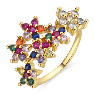 Anillo con Circonita Multicolor acabado oro 18k