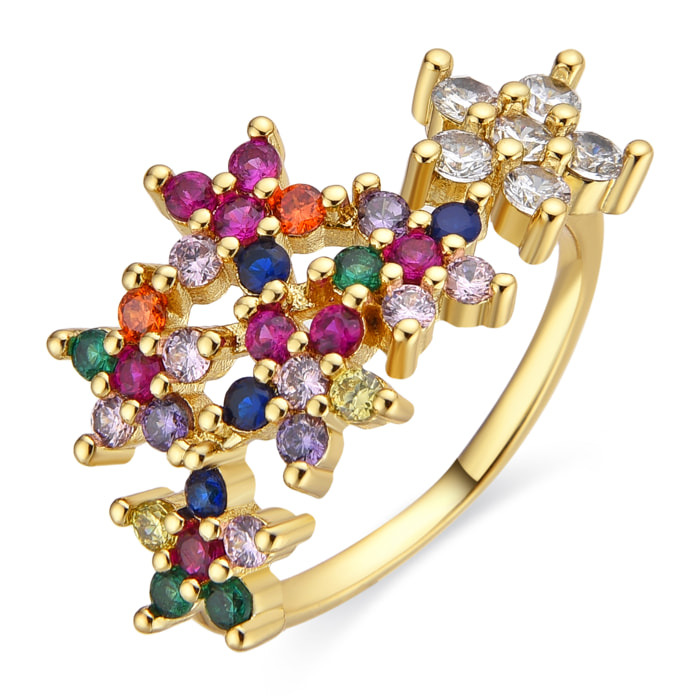 Anillo con Circonita Multicolor acabado oro 18k