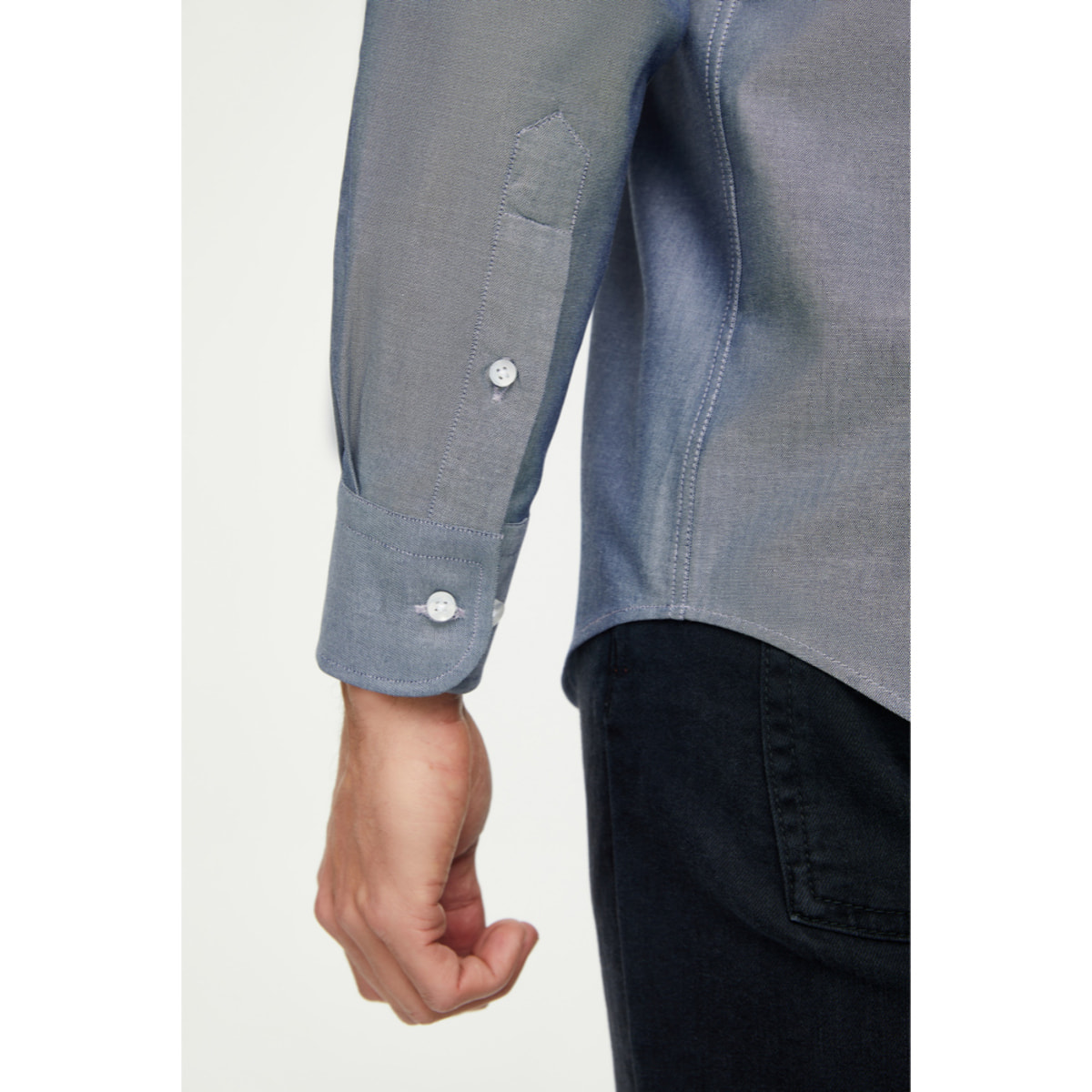 Camicia Uomo 1 Bottone Button Down Slim Oxford Unito Grigio Medio