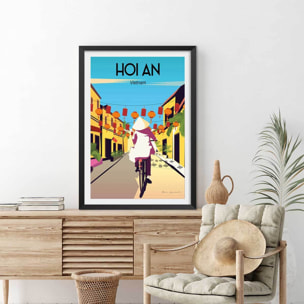 Affiche ville voyage Hoi An Vietnam Affiche + cadre en bois - Noir