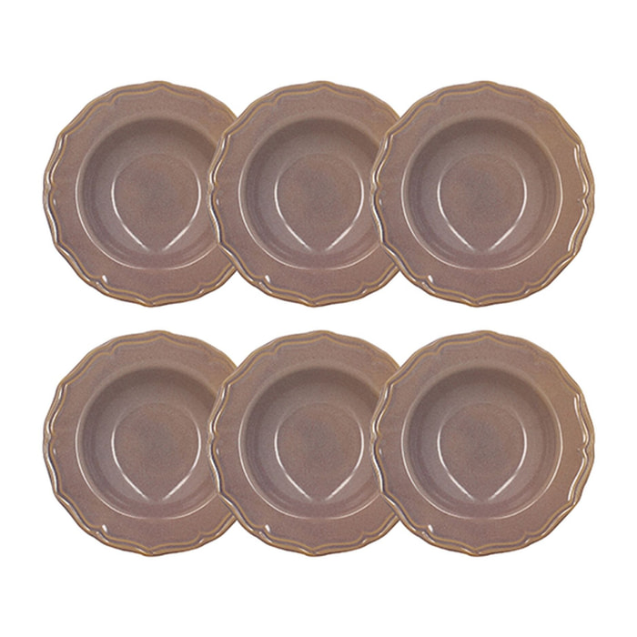 Lot de 6 assiettes creuses 23,5cm en grès violet SIGNATURE