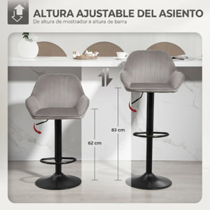 Juego de 2 Taburetes de Bar Giratorios, Taburetes Altos de Cocina con Altura Ajustable 62-83 cm, Sillas Altas de Cocina, Tapizada en Terciopelo, Respaldo y Reposapiés, Gris