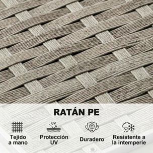 Conjunto de Jardín de Ratán de 3 Piezas, Conjunto Terraza Resistente, Muebles Jardín Exterior Incluye Cojines, Sofá de 3 Plazas, Sofá de 2 Plazas con Mesa Lateral, Mesa Centro de Vidrio Gris