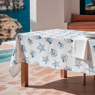 Nappe imprimée anti-tâches MYRTOS BLEU