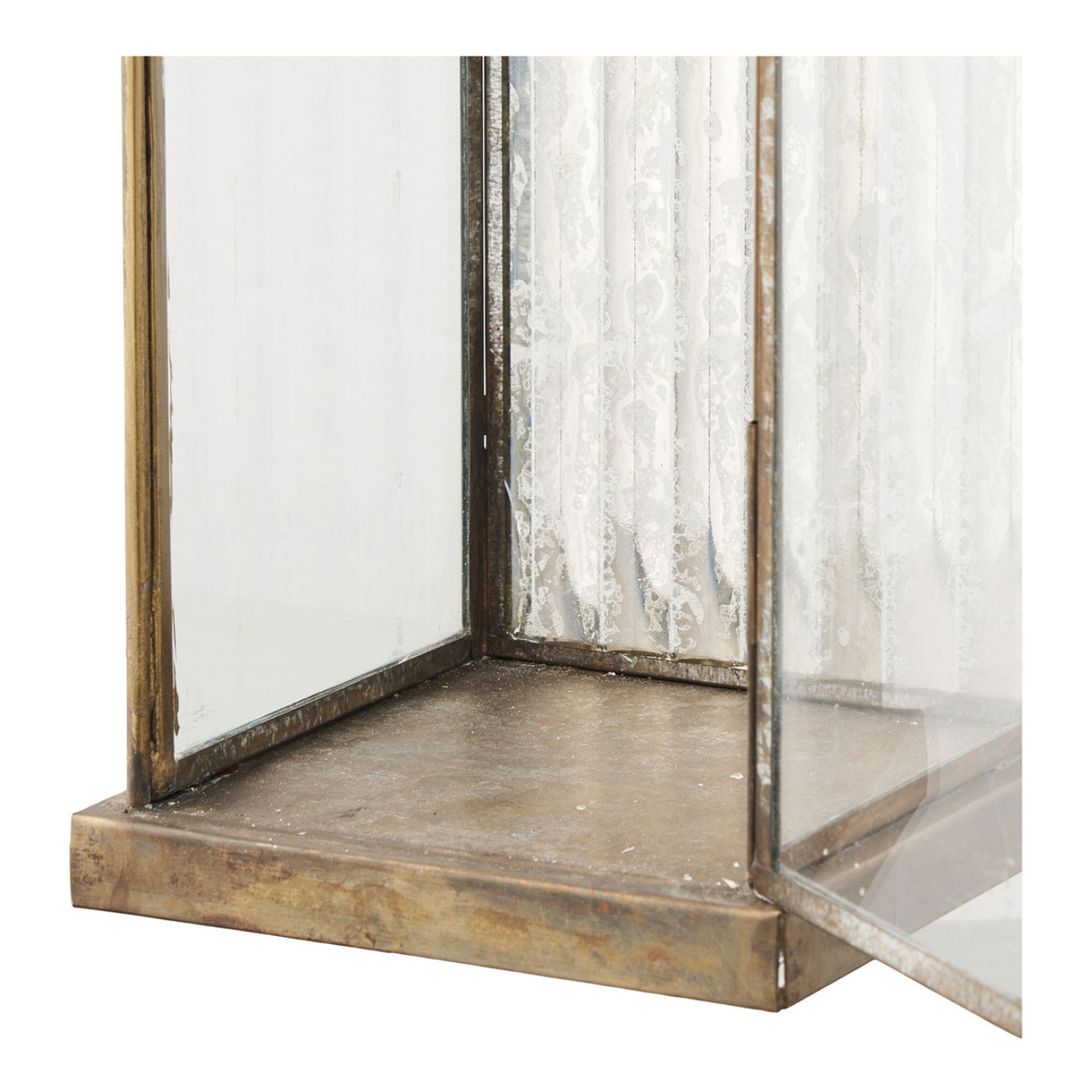 Lanterna alta Herslev in vetro e metallo effetto ottone antico 12x12x60 cm