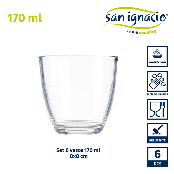 Set 6 vasos cortado 170ml colección vivalto