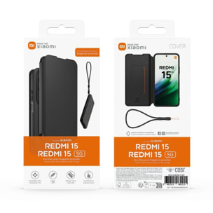 Etui avec cordon MADE FOR XIAOMI Redmi 15 5G folio Noir + dragonne