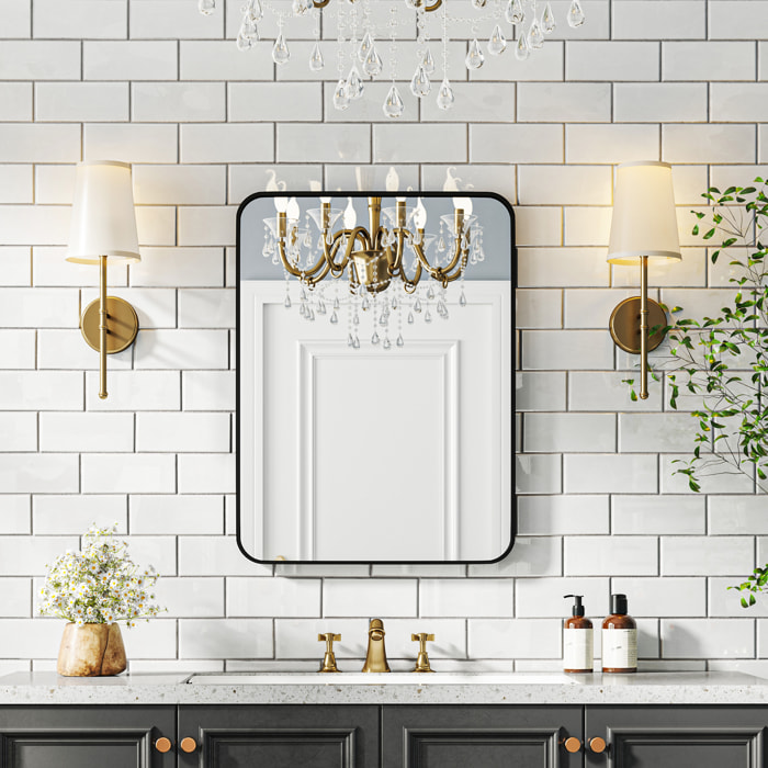 Espejo de Baño 60x80 cm Espejo Rectangular Espejo de Pared con Marco de Metal Vertical u Horizontal para Recibidor Sala de Estar Negro