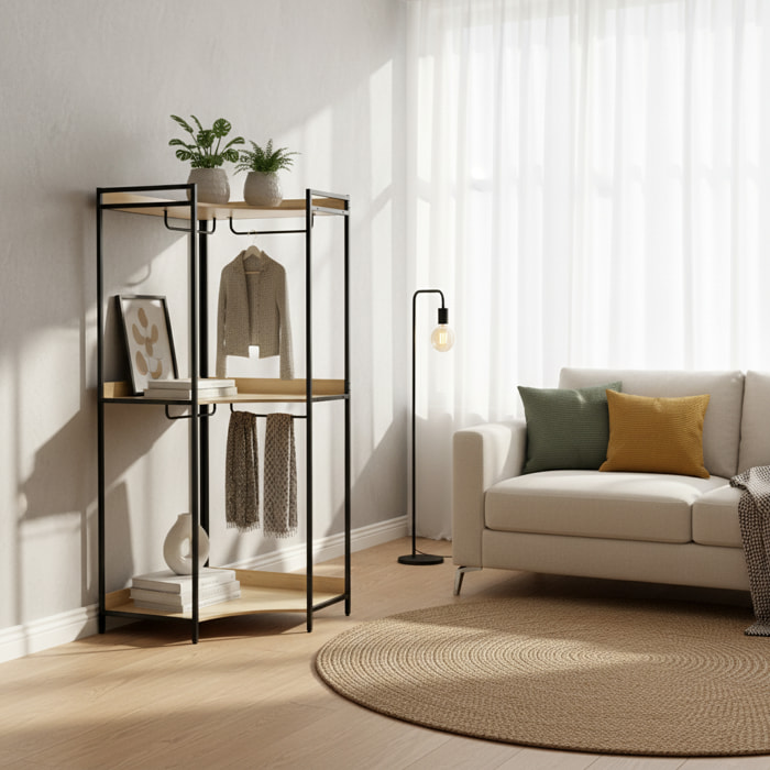 Module dressing d'angle noir avec 4 penderies et 2 étagères. L 80 x P 80 x H 190 cm