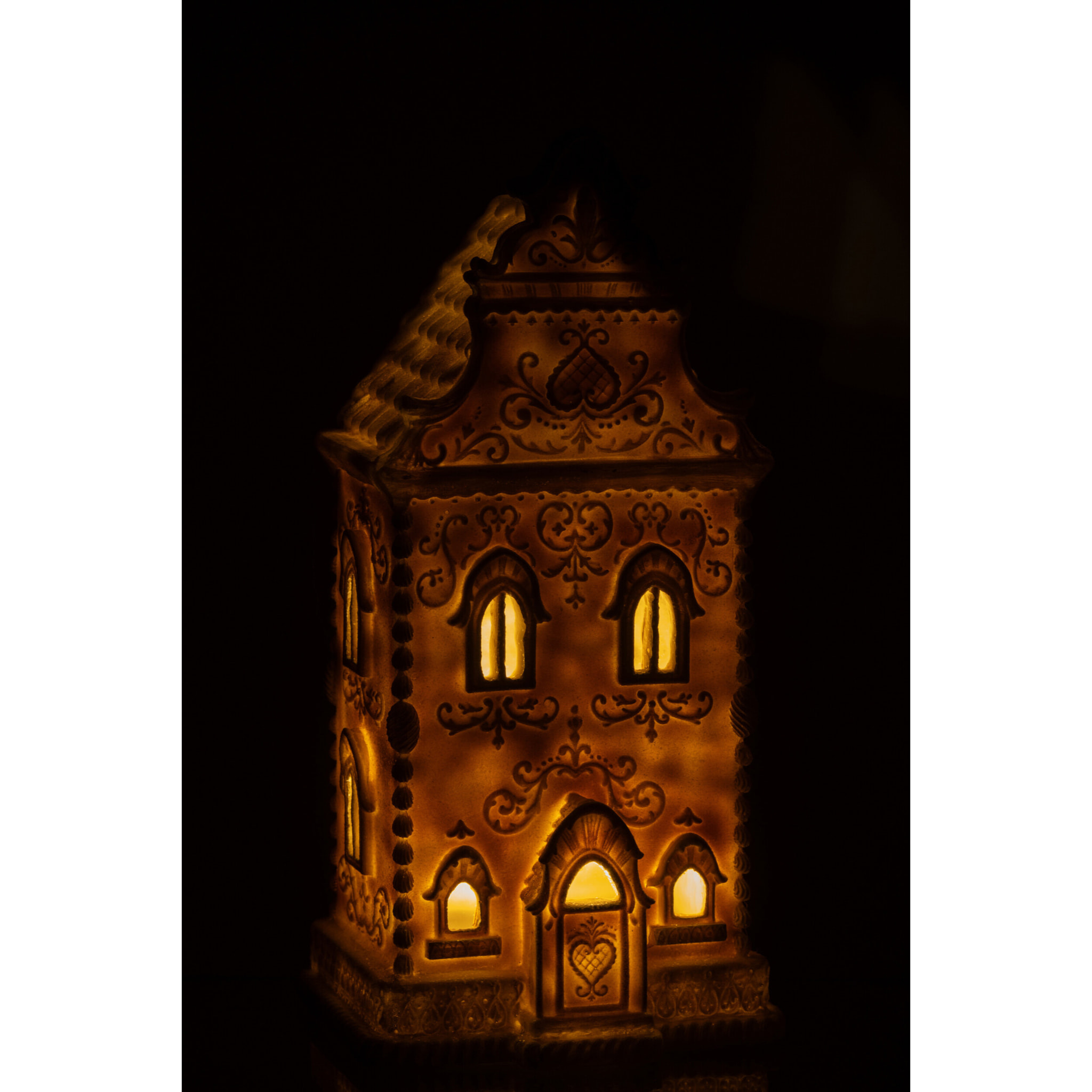 J-Line décoration Pain D'épice Maison - polyrésine - beige/blanc - LED