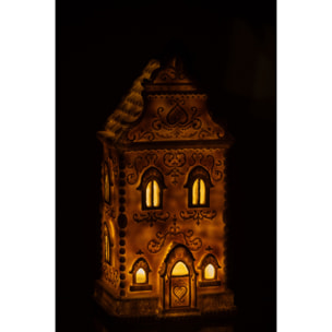 J-Line décoration Pain D'épice Maison - polyrésine - beige/blanc - LED