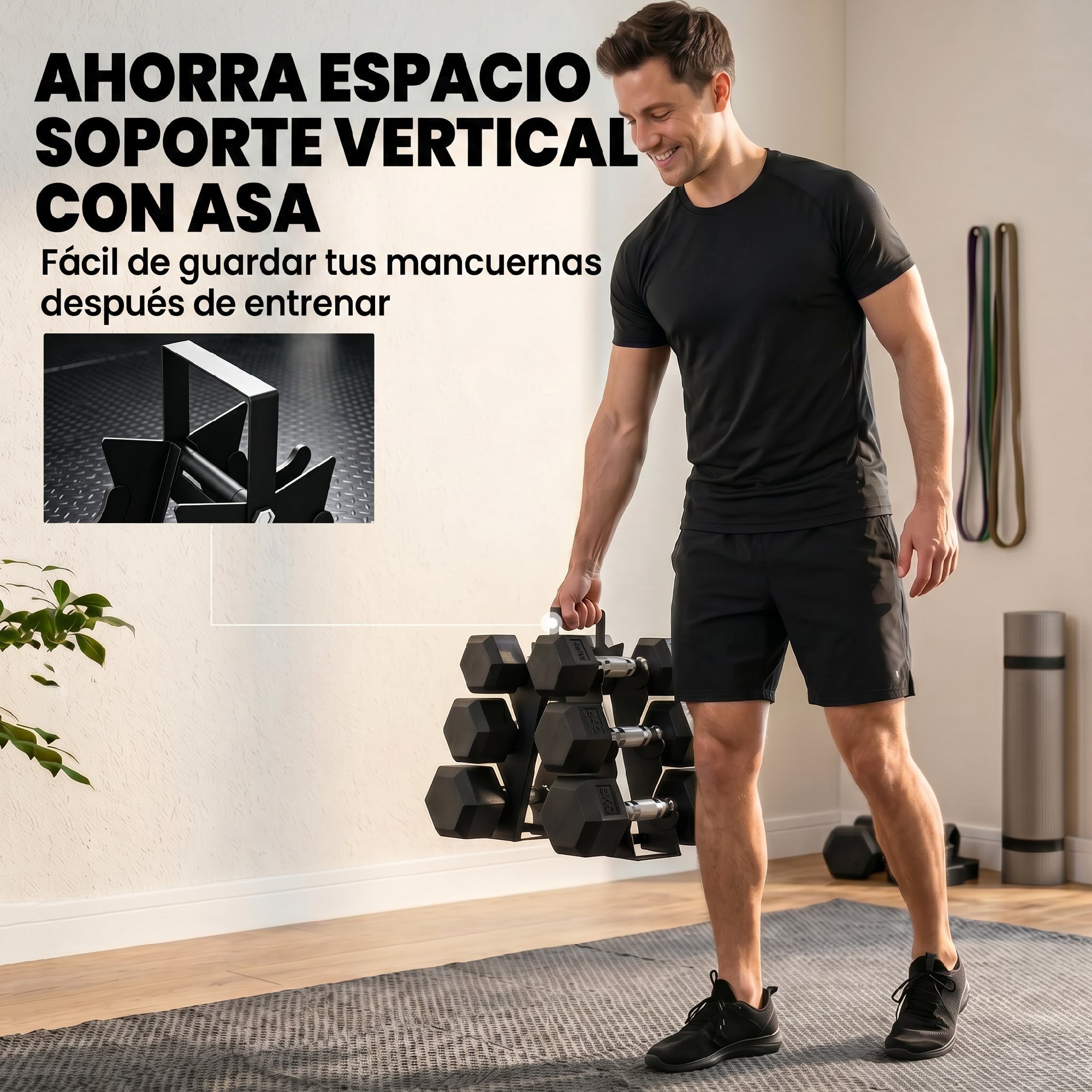 Juego de Mancuernas de 6 Piezas 36 kg, Mancuernas Hexagonales 2x4kg, 2x6kg, 2x8kg, con Soporte Almacenamiento, Recubrimiento de Goma y Mango Antideslizante para Entrenamiento en Casa Gimnasio