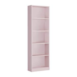 Libreria Pomona, Mobile portalibri alta a 5 ripiani, Scaffale da ufficio o cameretta, Scaffale moderno con scomparti, cm 52x25h80, Rosa