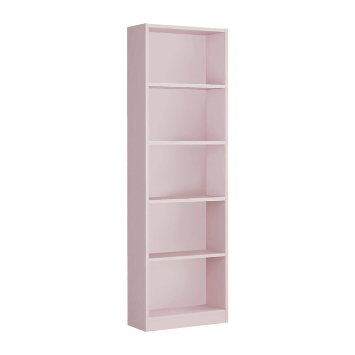 Libreria Pomona, Mobile portalibri alta a 5 ripiani, Scaffale da ufficio o cameretta, Scaffale moderno con scomparti, cm 52x25h80, Rosa