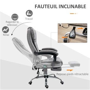 Fauteuil de bureau direction massant chauffant hauteur réglable dossier inclinable repose-pied rétractable tissu technique gris