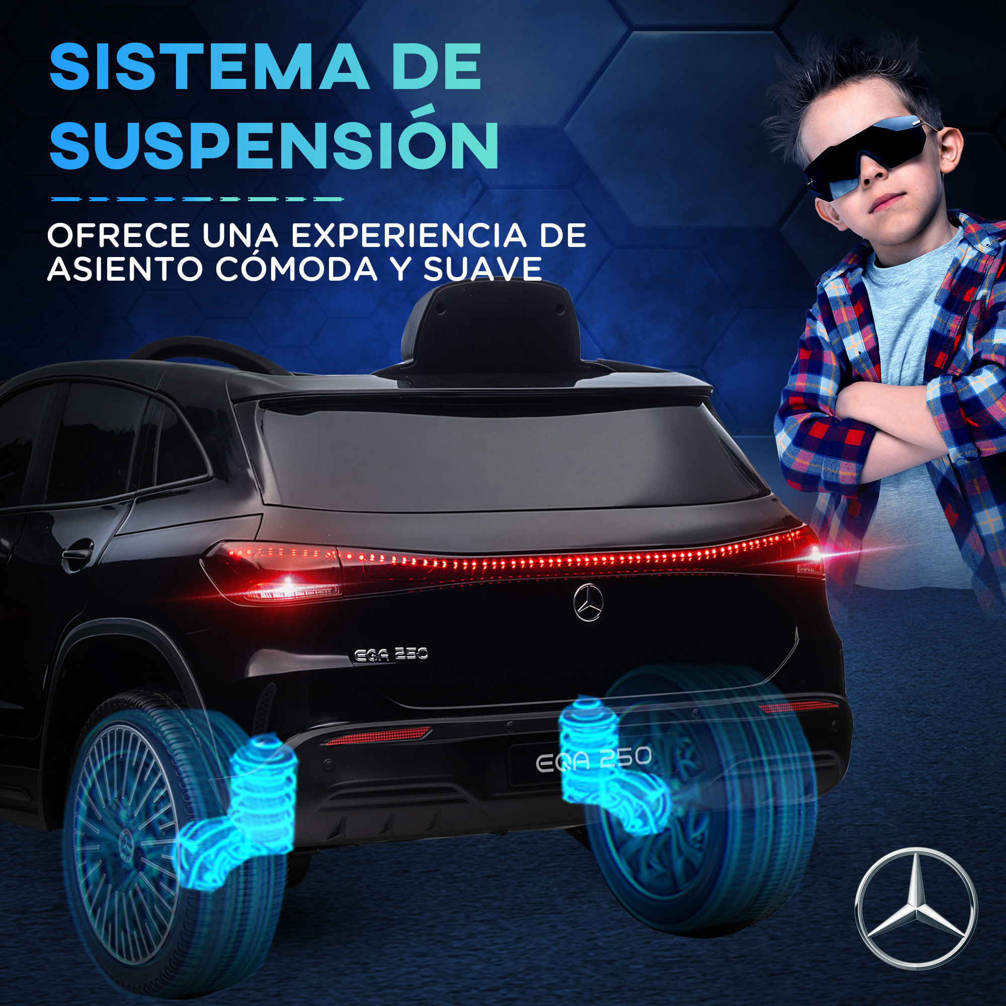 Coche Eléctrico para Niños Mercedes-Benz EQA Coche de Batería 12V con Control Remoto Música Bocina Velocidad 3-8 km/h para Niños de 3-8 Años 111,5x69x52,5 cm Negro