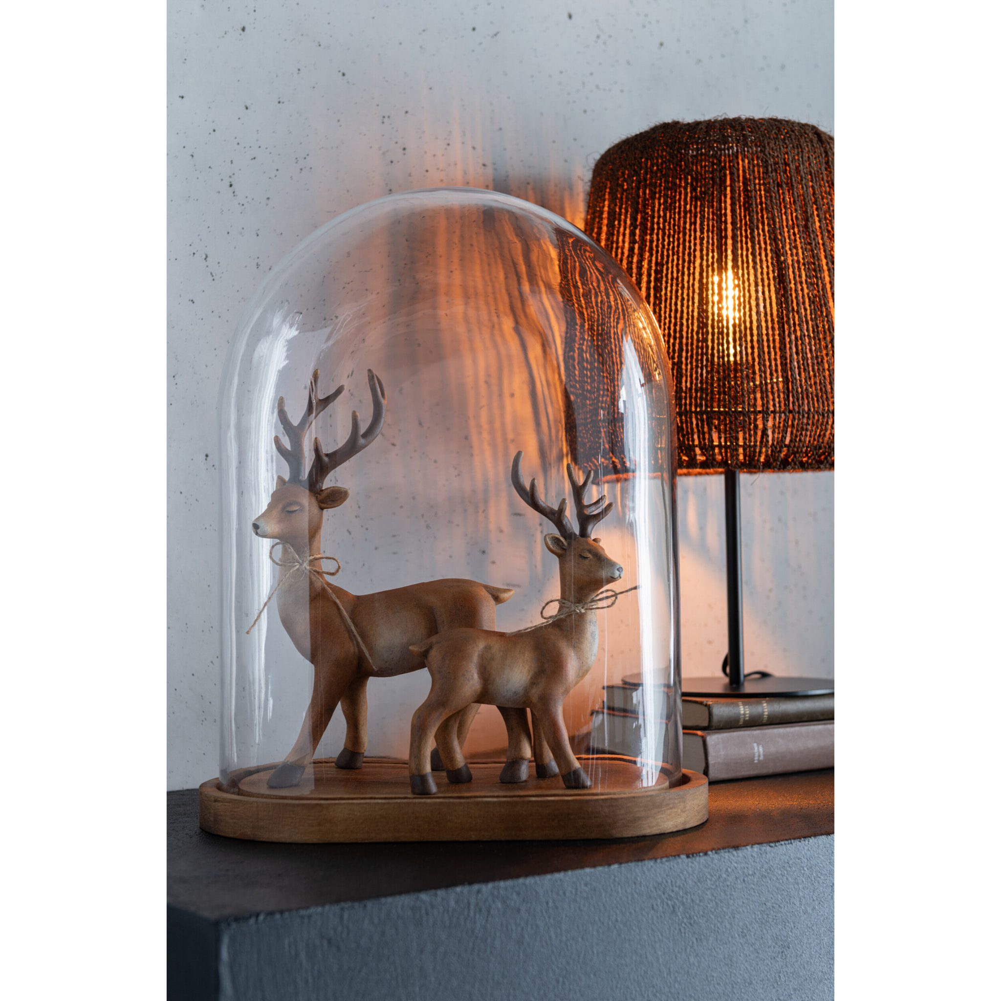 J-Line Cloche Ovale Bois/Verre Transparent/Marron Fonce Small