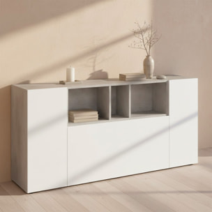 Credenza Moderna Madia A 3 Ante Con Vani a Giorno Mobile Contenitore Salvaspazio Da Terra Ripiani Regolabili 150 x 41 x 76 Cm Bianco e Grigio Cemento