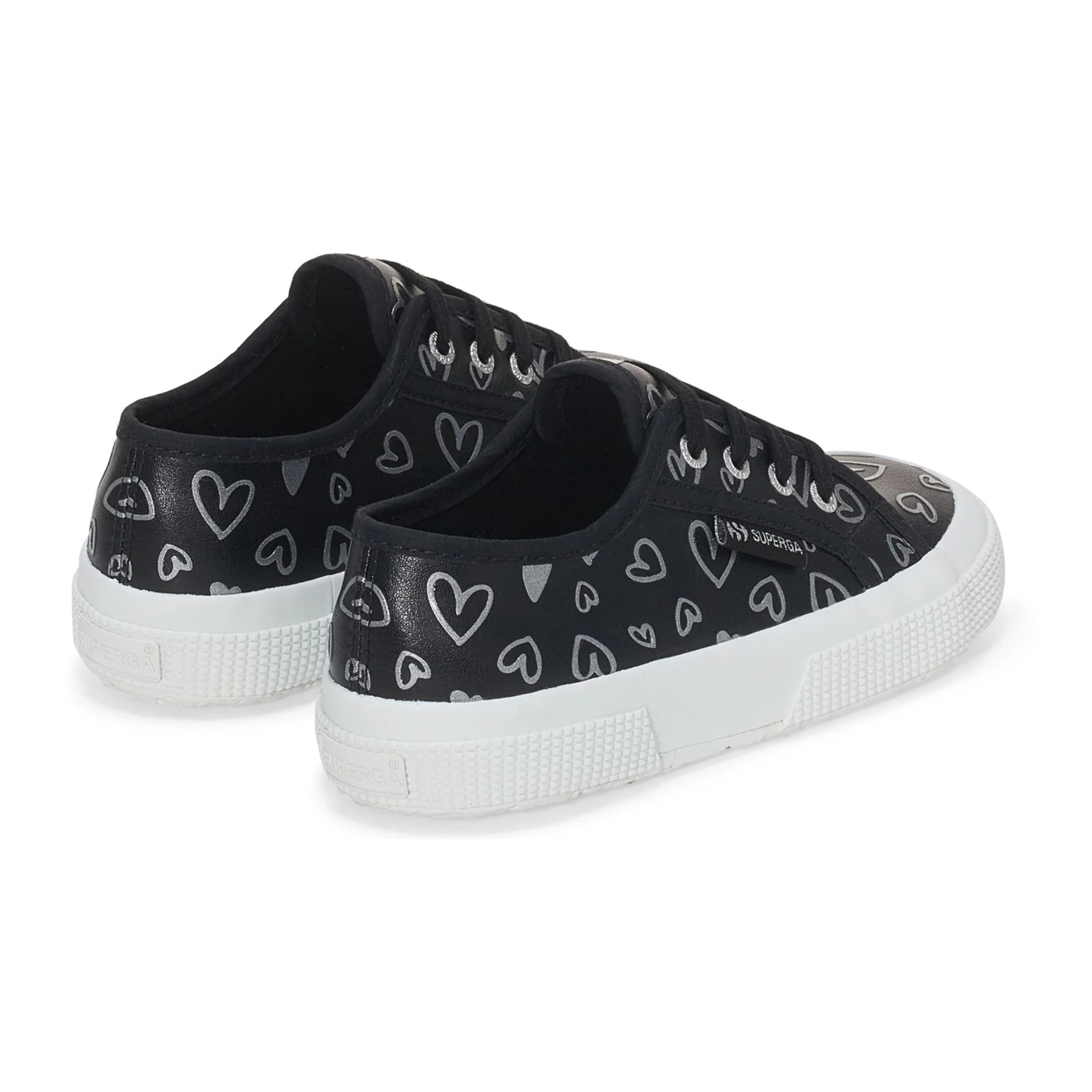 Le Superga Bambina Nero 2750 Kids Vegan Material Cute Hearts Print