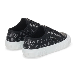 Le Superga Bambina Nero 2750 Kids Vegan Material Cute Hearts Print