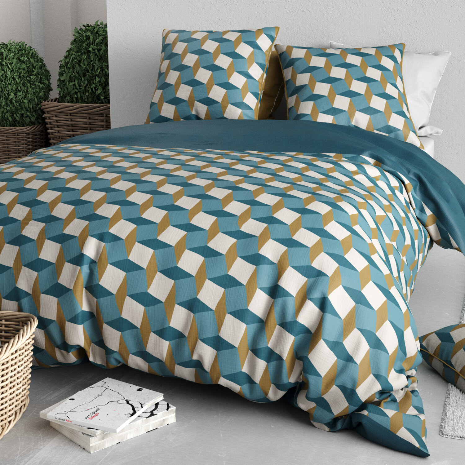Parure housse de couette 3pcs 100% coton 57 fils polo