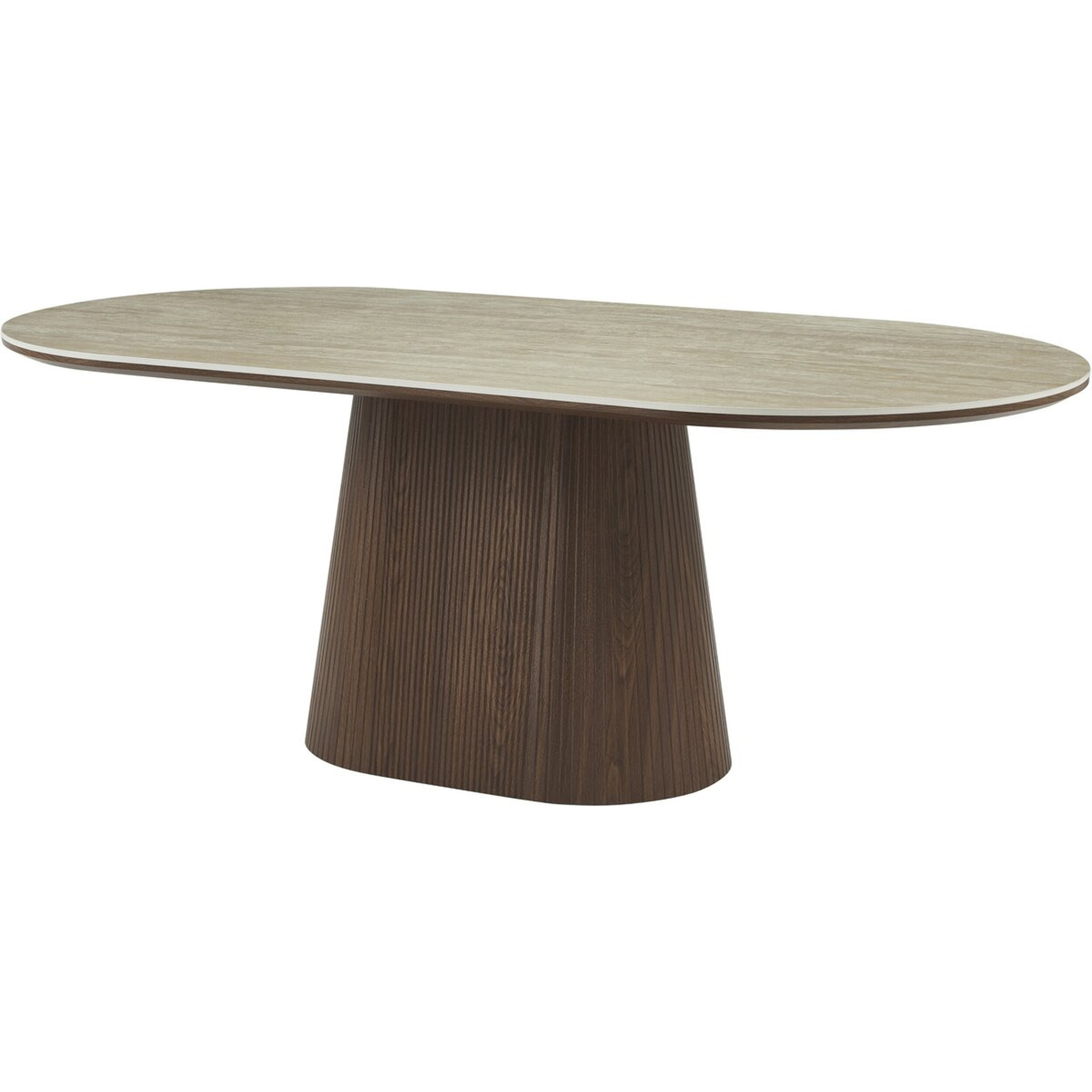 Table à manger ovale en pierre et bois "Portofino" - 8 places - Travertin et marron