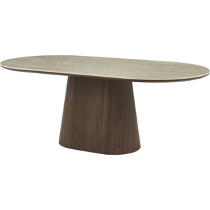 Table à manger ovale en pierre et bois "Portofino" - 8 places - Travertin et marron