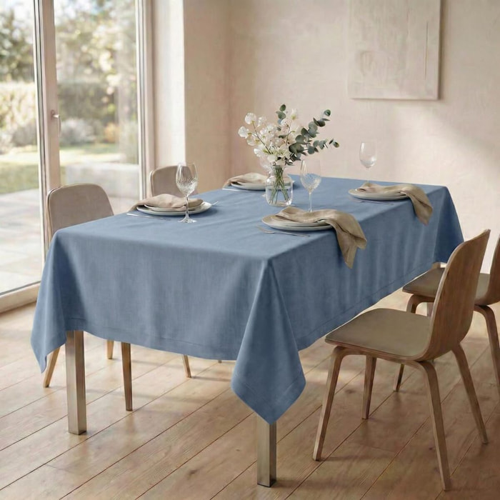 Tovaglia ajour in cotone - BLU MELANGE