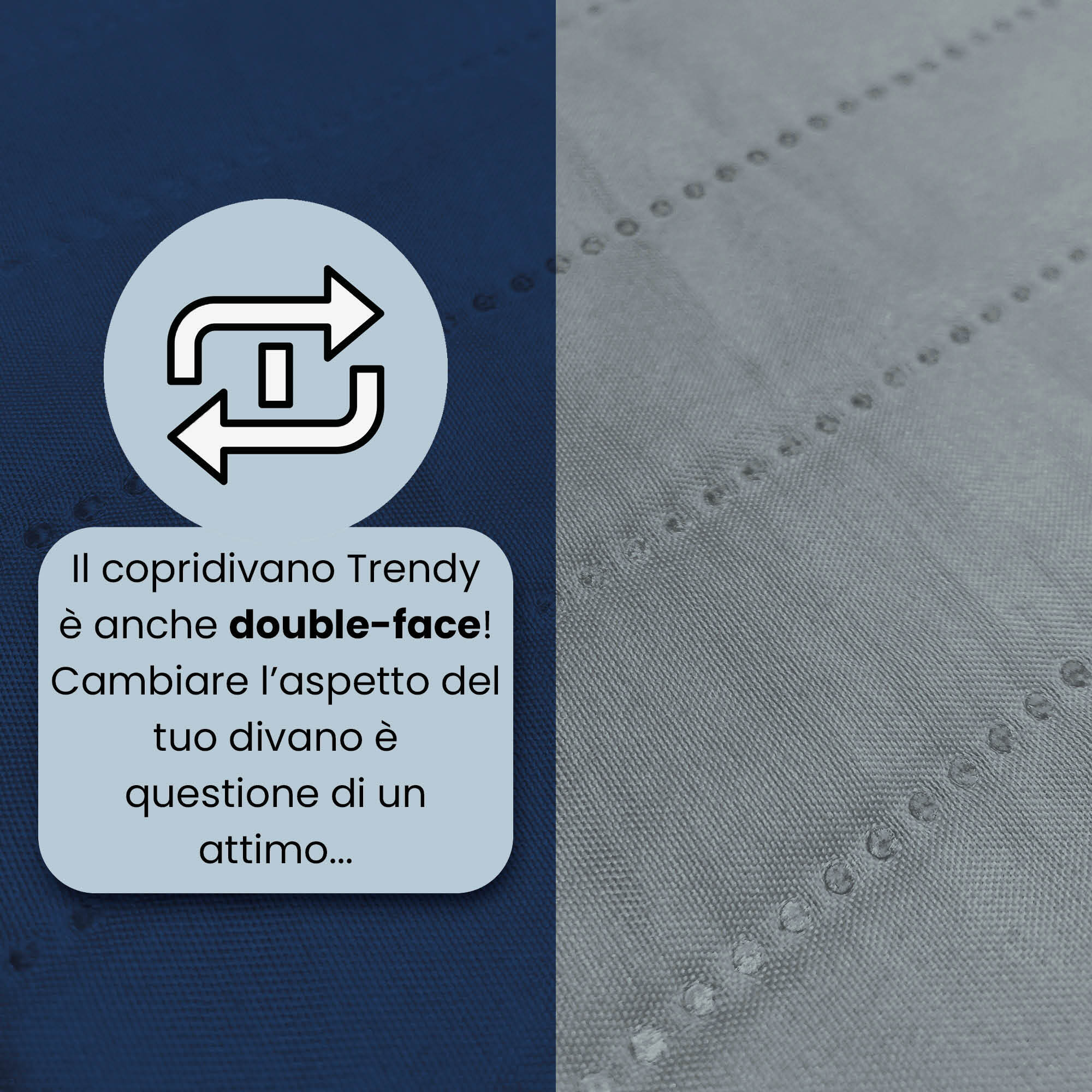 COPRIDIVANO TRENDY, Waterproof, Microfibra, No Stiro, Doubleface - BLU SCURO/GRIGIO CHIARO