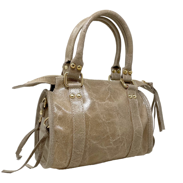 Chicca Borse - Borsa a Mano Donna in Vera Pelle - Colore Fango