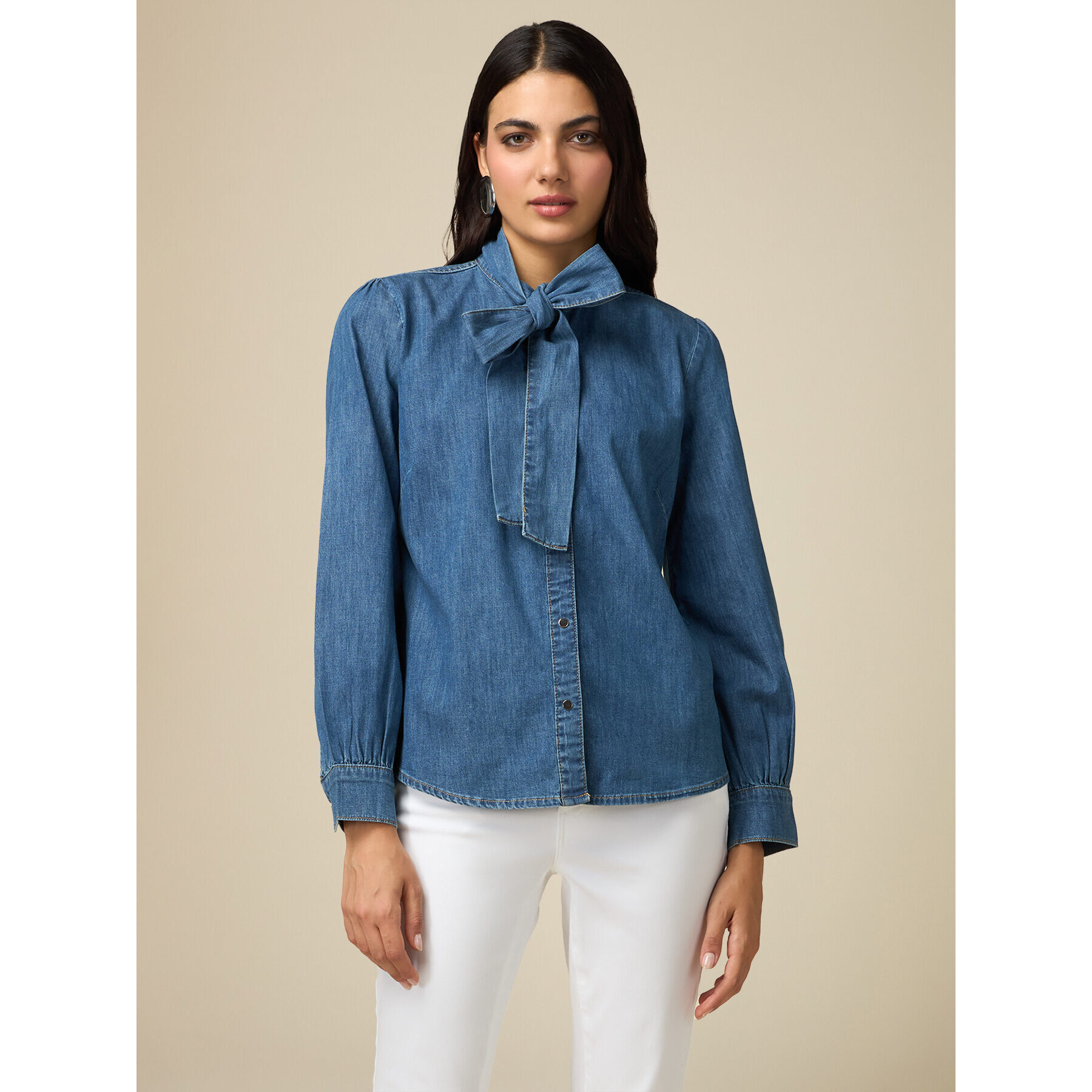 Oltre - Camicia in denim con fiocco - Blu