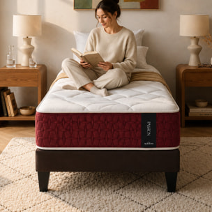 Ensemble Matelas Hybride Passion & Sommier Kit Tissu, Ressorts Ensachés & Mémoire de Forme, 32 cm, Accueil Moelleux, Soutien Ferme