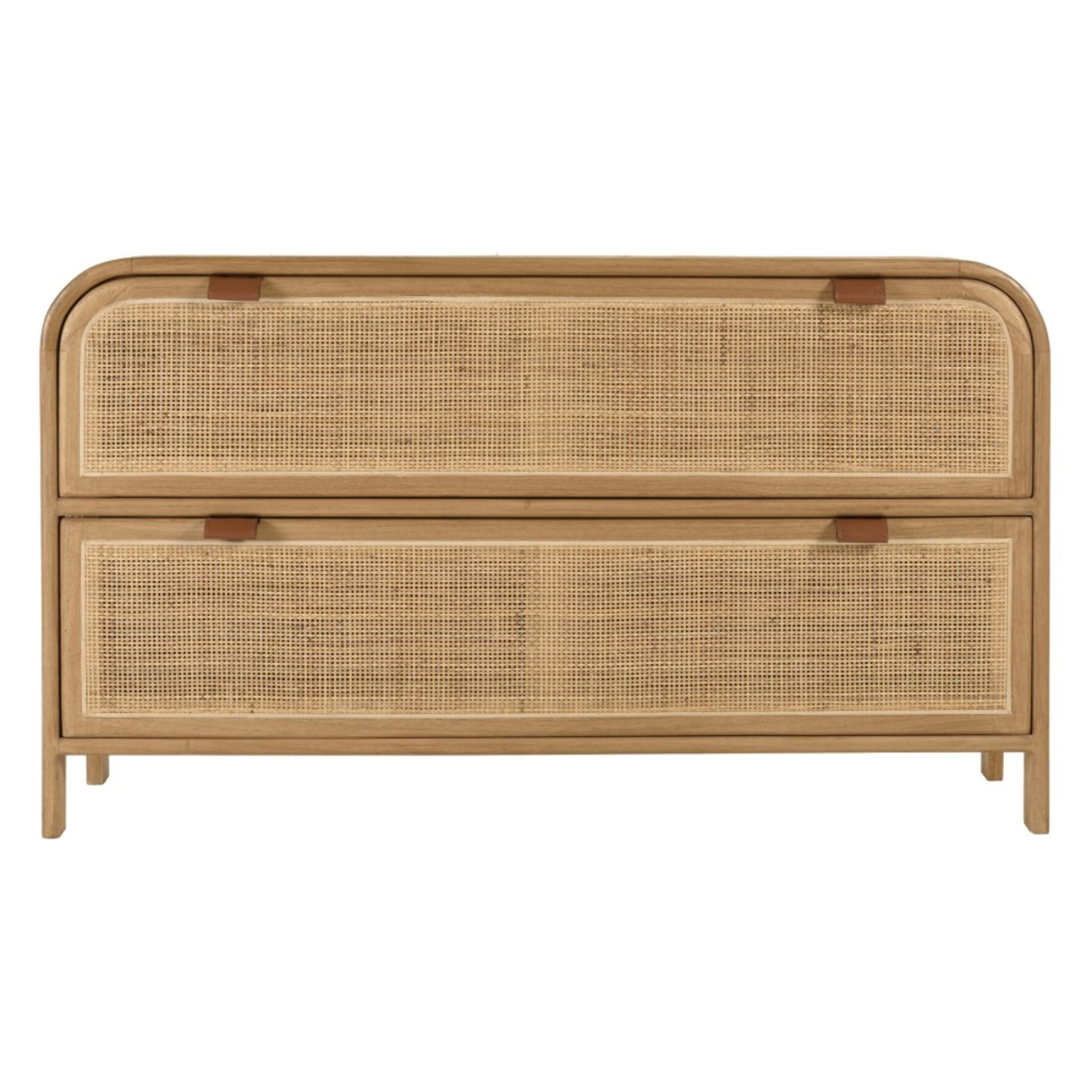 AMY - Commode forme arrondie en mindi et rotin naturel 2 tiroirs AMY