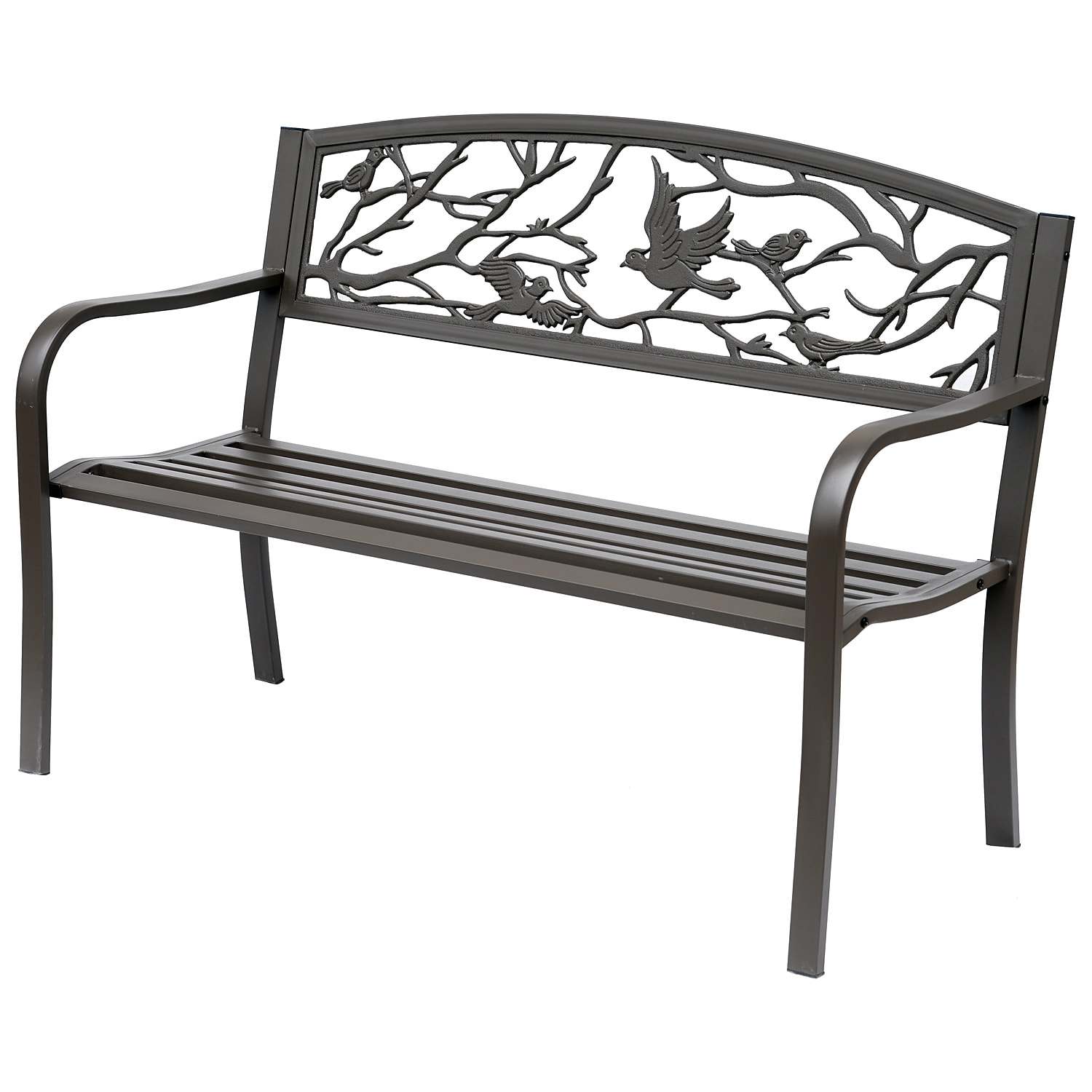 Banc 3 places de jardin terrasse style rural chic 127L x 60l x 85H cm métal époxy anticorrosion brun