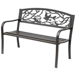 Banc 3 places de jardin terrasse style rural chic 127L x 60l x 85H cm métal époxy anticorrosion brun