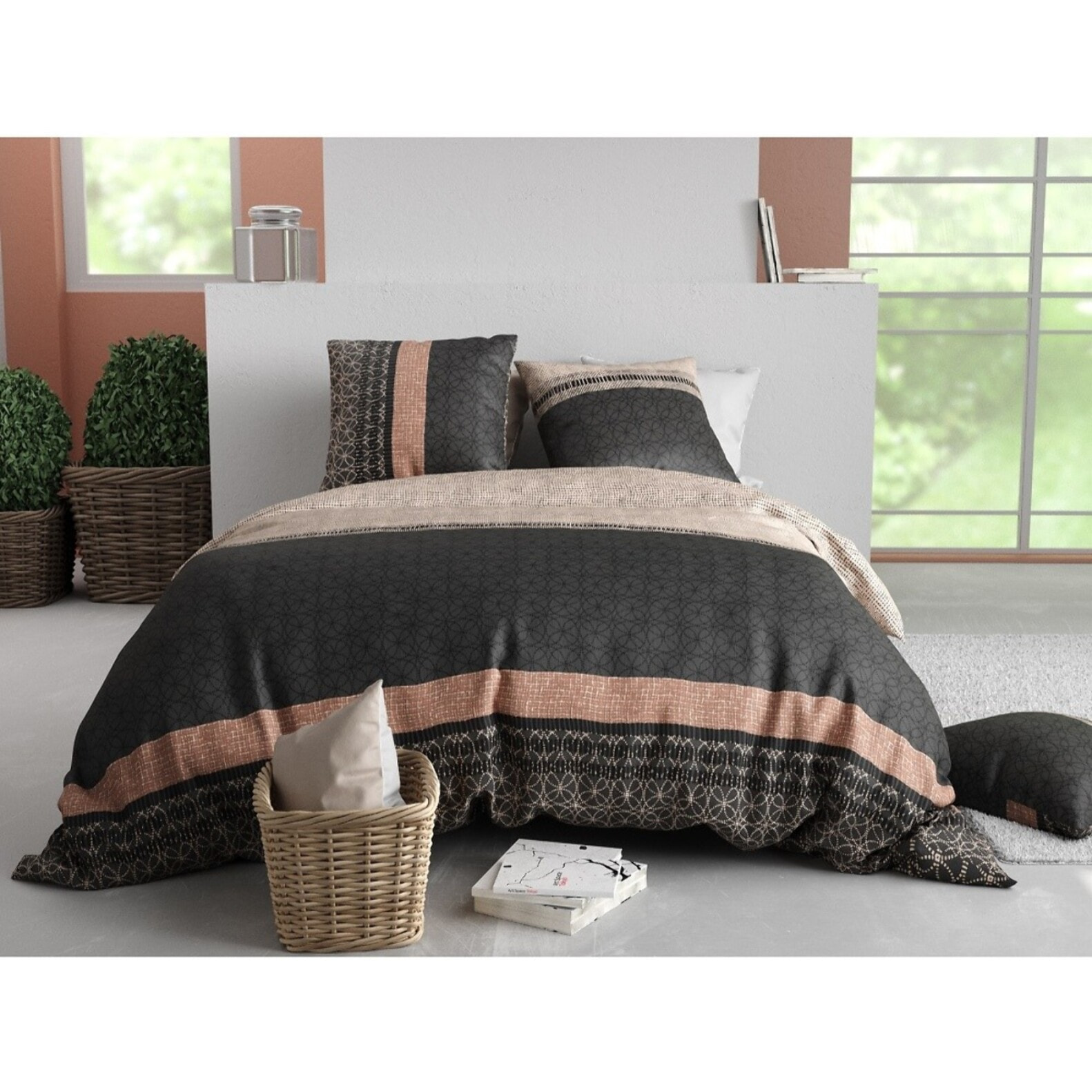 Parure housse de couette imprimée + 2 taies Obsi