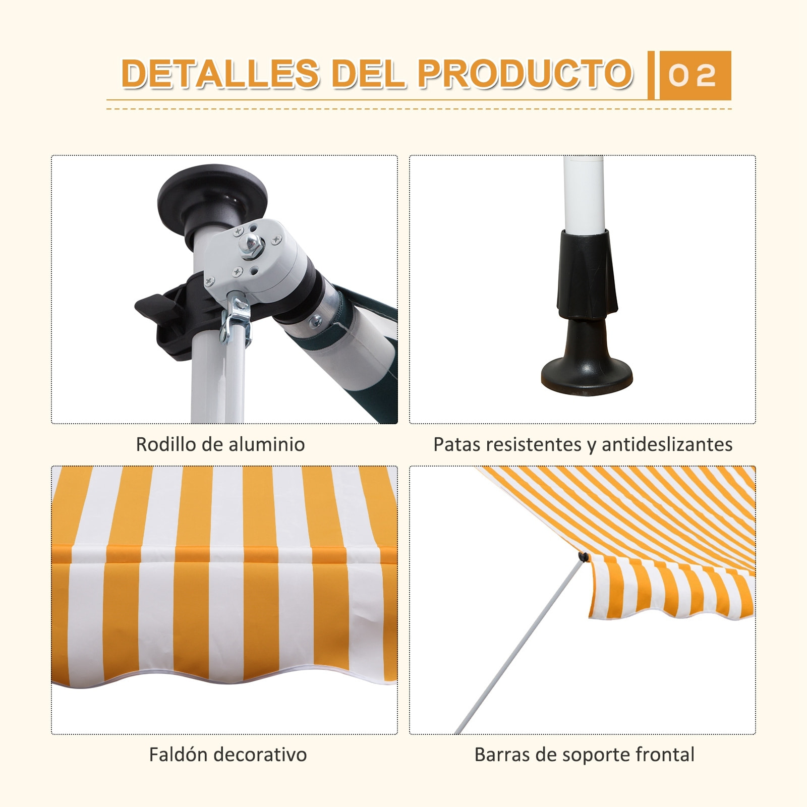 Toldo Portátil Balcón Plegable de Aluminio 3x1.5m Amarillo