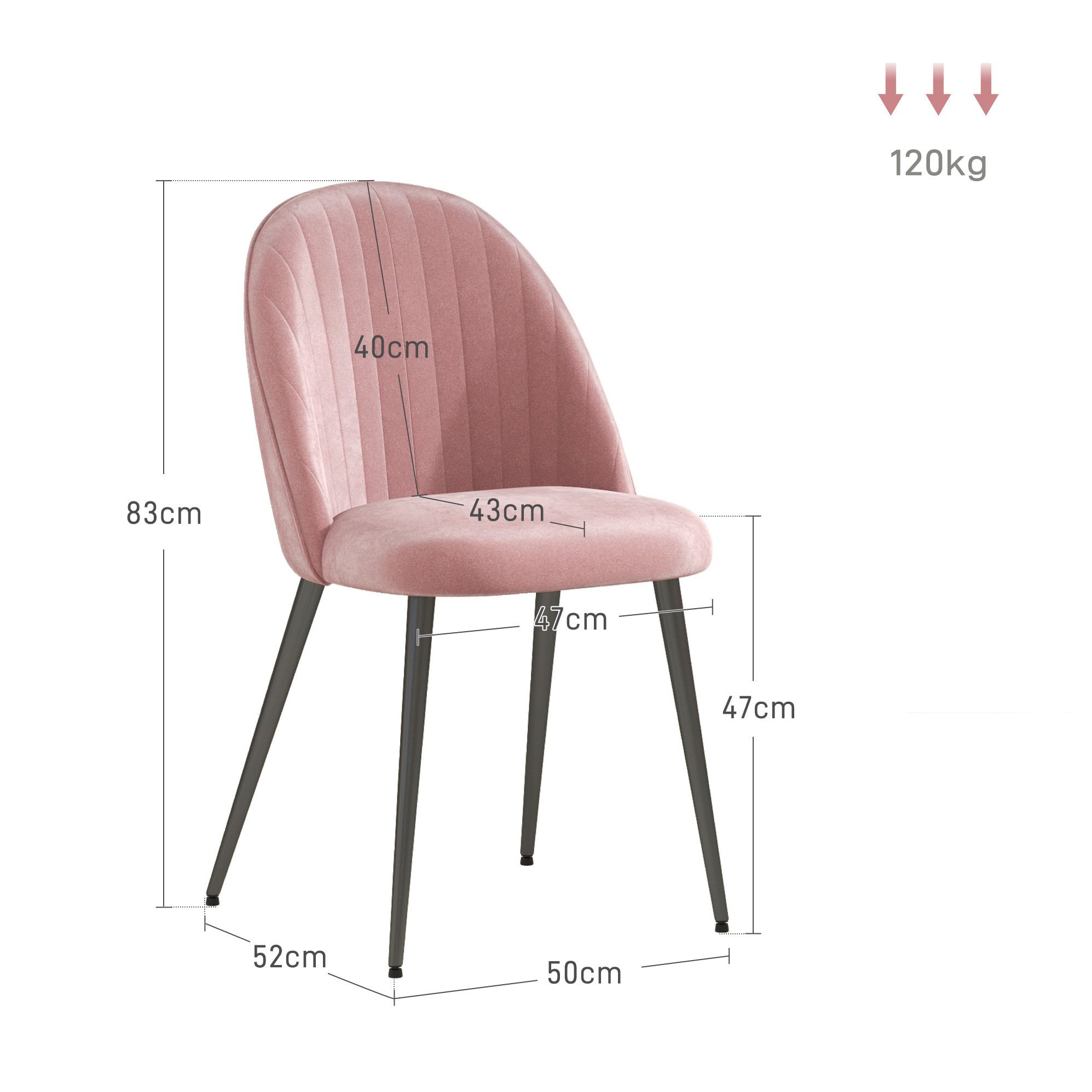 Pack de 4 Sillas de Comedor Modernas Sillas de Cocina Tapizada en Terciopelo con Respaldo Alto y Patas de Acero para Sala de Estar 50x52x83 cm Rosa Palo
