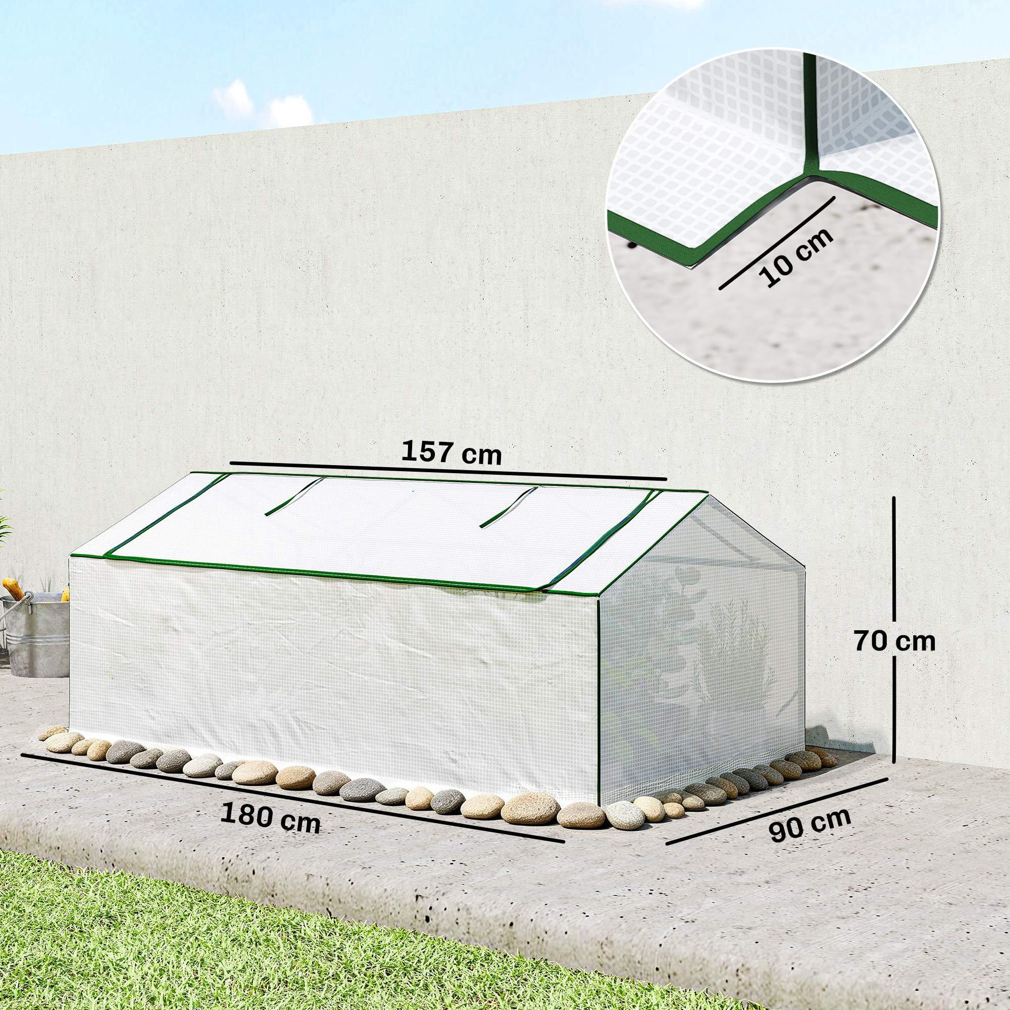 Mini serre de jardin à tomates 2 fenêtres enroulables 1,8L x 0,9l x 0,7H m blanc