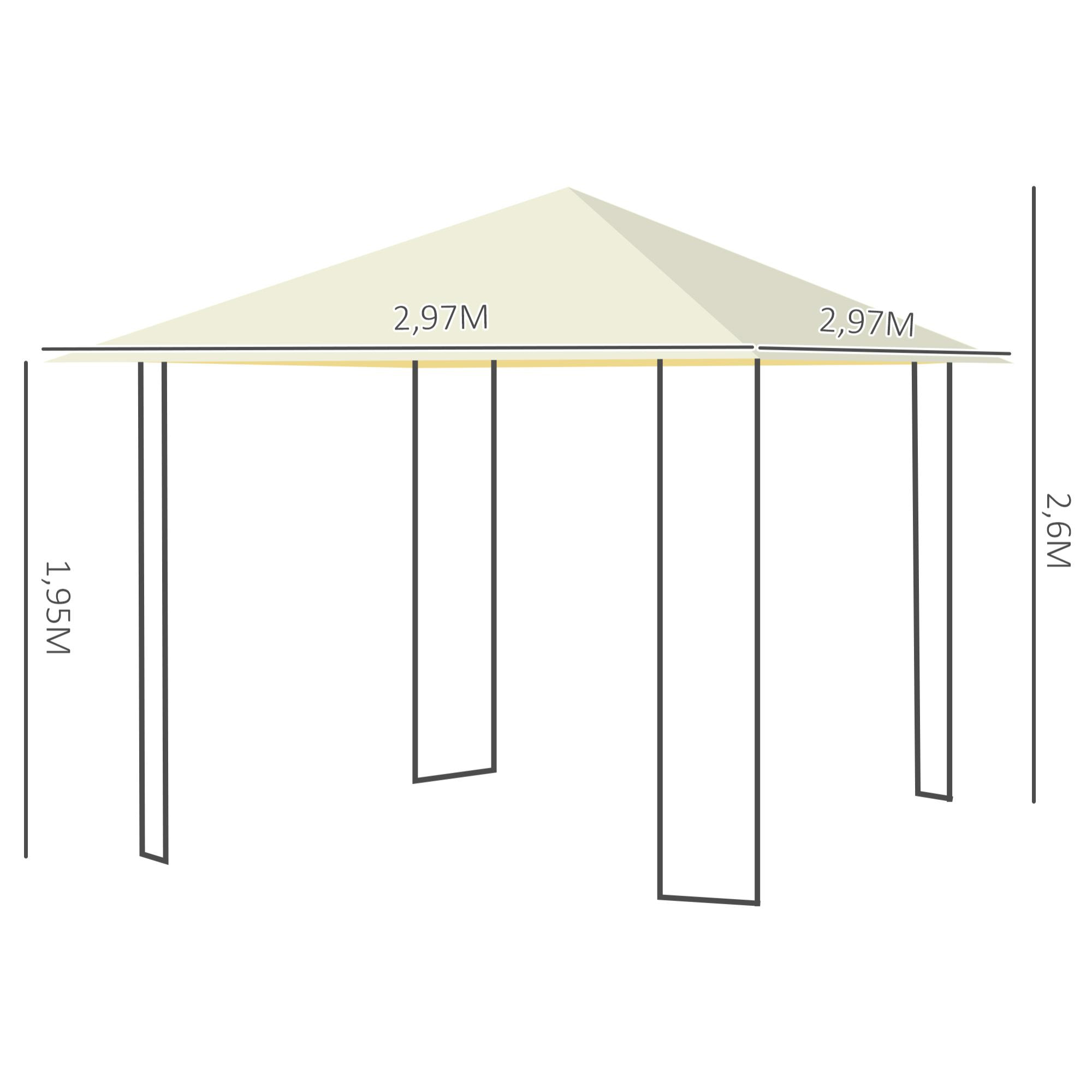 Carpa Cenador Jardín de Acero y Poliéster 3x3x2,6 m Crema