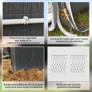 Carpa de Jardín Exterior para Herramientas, Bicicletas, 2,4x2x2 m, Cobertizo Exterior con Marco de Metal, Puerta Enrollable con Cremallera, Impermeable, Anti-UV, Garaje Portátil, Gris Oscuro