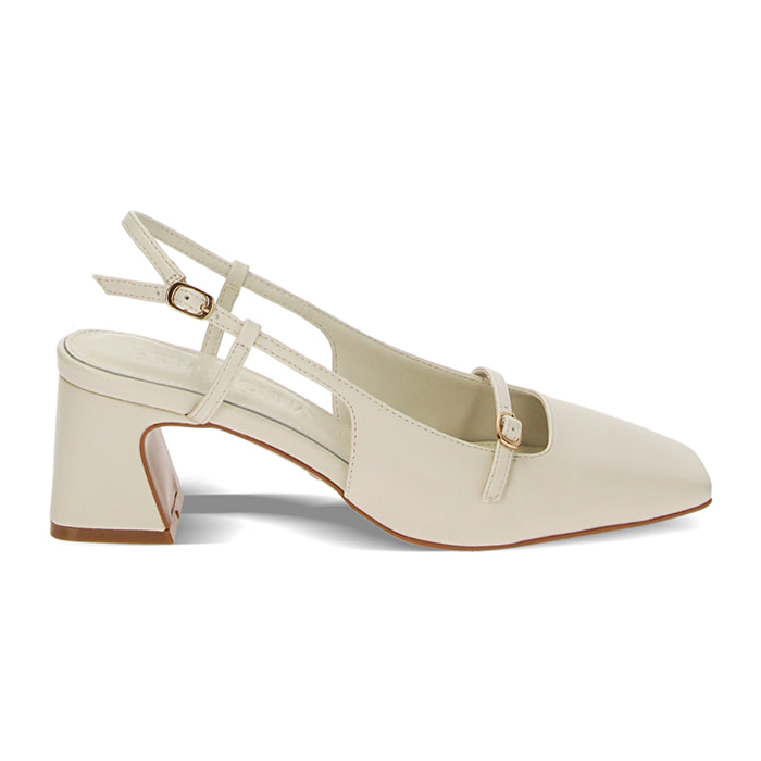 Décolleté slingback panna, tacco 5,8 cm