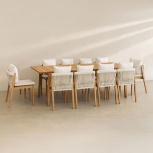 Ensemble table et 10 chaises de jardin en bois d'acacia avec coussin FIDJI