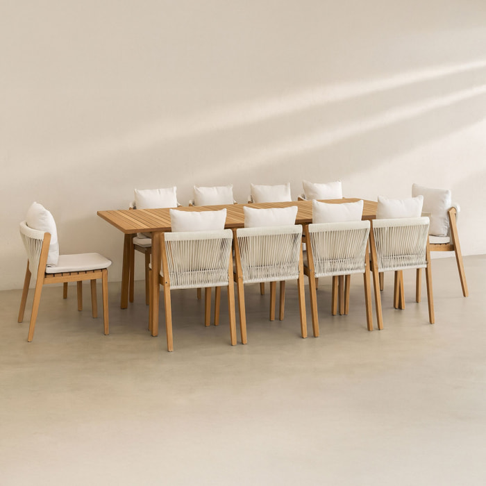 Ensemble table et 10 chaises de jardin en bois d'acacia avec coussin FIDJI