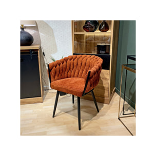 Chaise en tissu maille tressé matelassé avec accoudoirs - MELODIE 2