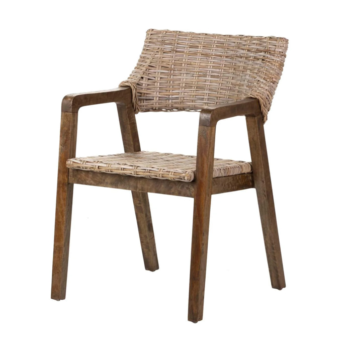 Silla Con Brazo Ratan Madera Natural 54x57x81 Cm