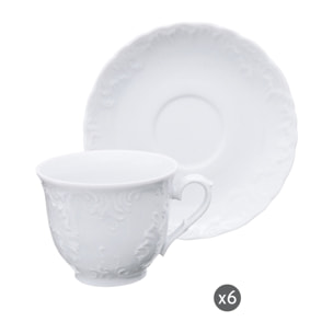 Set de 6 Tasses à Thé Excelsa – Elisa Rococo’, Porcelaine Blanche
